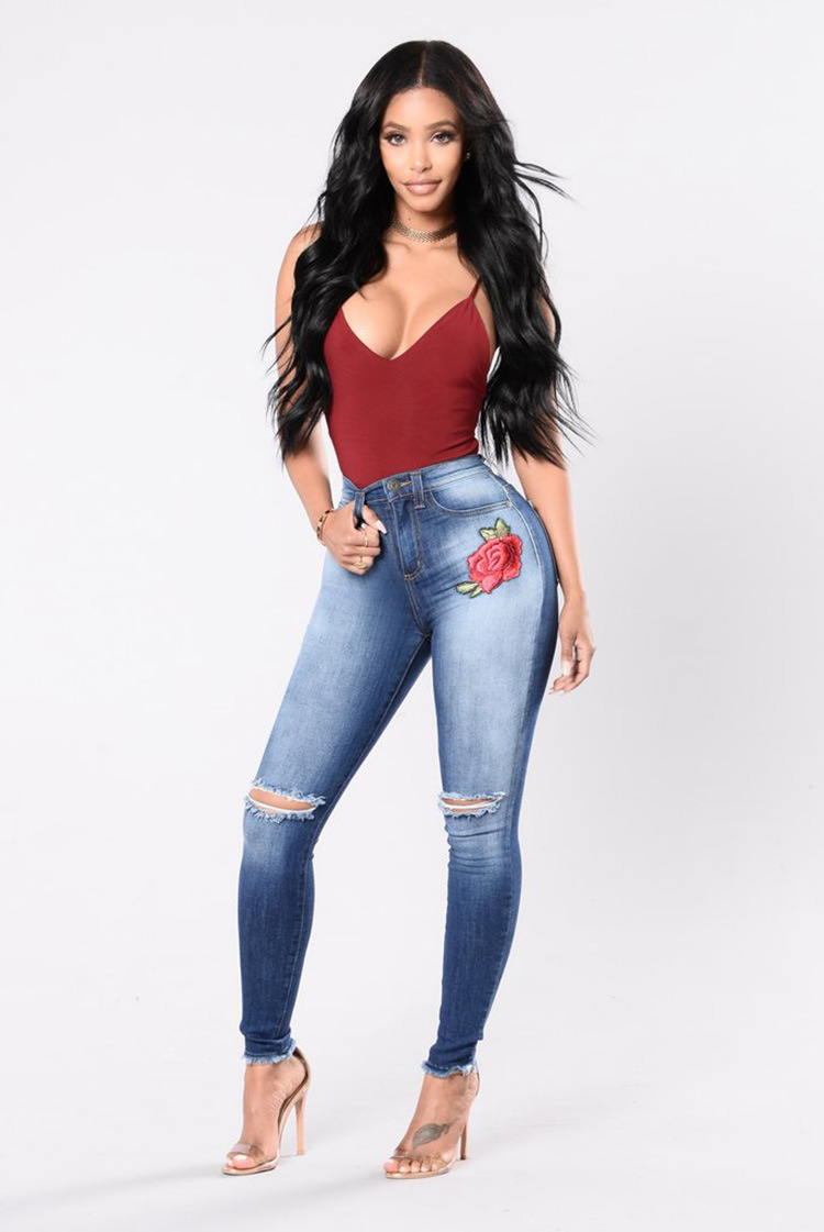 SZ60103 embroidered ripped jeans